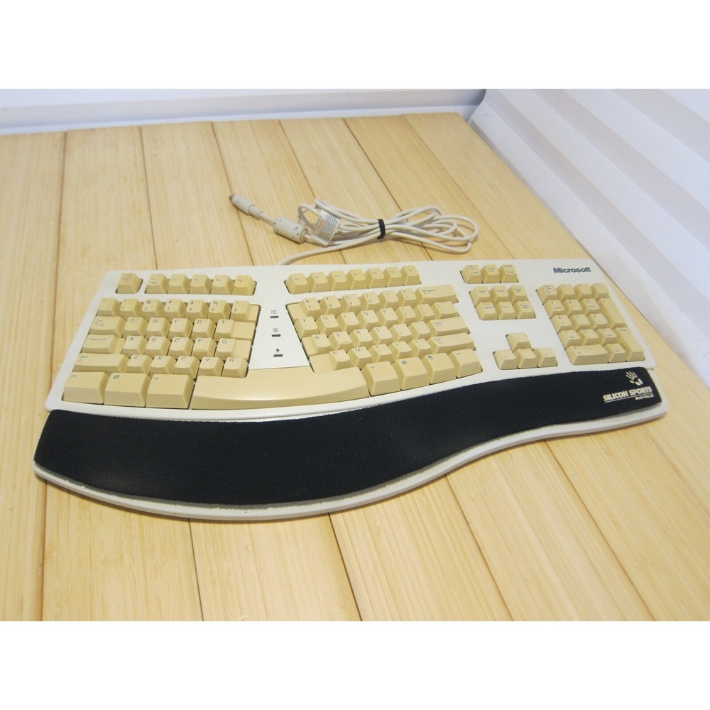 Vtg Microsoft Natural Ergonomic PS/2 Wired Keyboard White 59758 Foam Wrist Rest